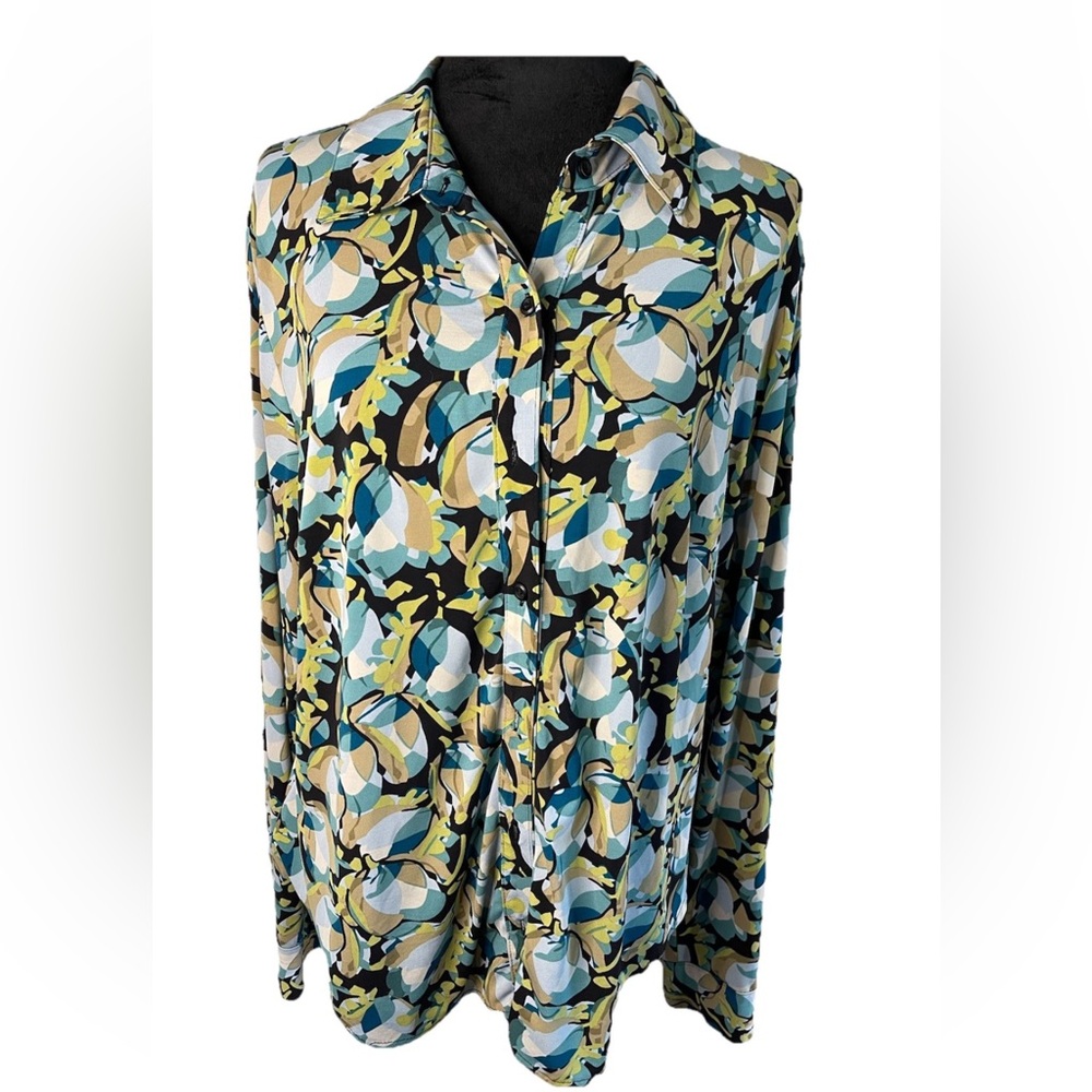 Lane Bryant ladies button up blouse‎ size 14/16-collared-90s/Y2K geometric